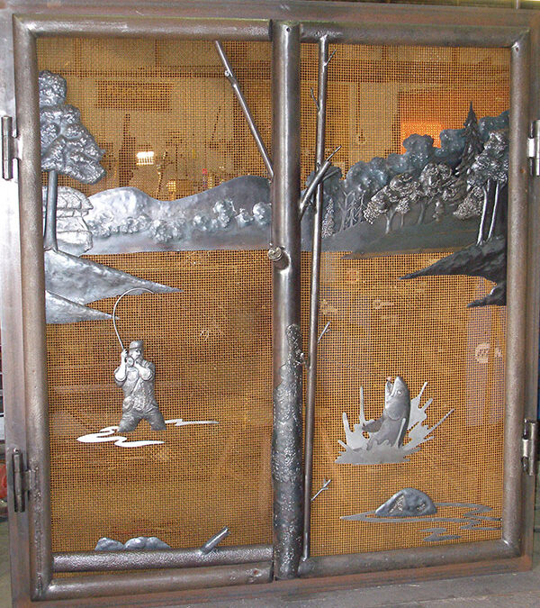 Fireplace Screen with Fishing Scene